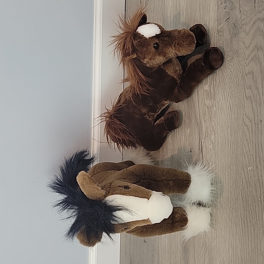 AURORA seated horse & standing horse plush lot of 2 vintage